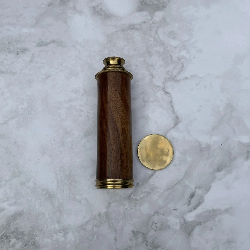 Vtg Brass Wood Grain Monocular Nautical Telescope Spyglass Sailing 3-Draw